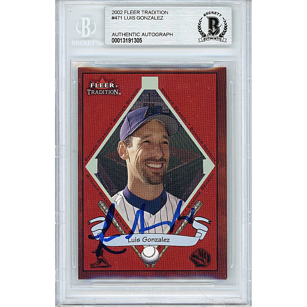 Luis Gonzalez DBacks Signed '02 Fleer Tradition Baseball Card Beckett Autograph